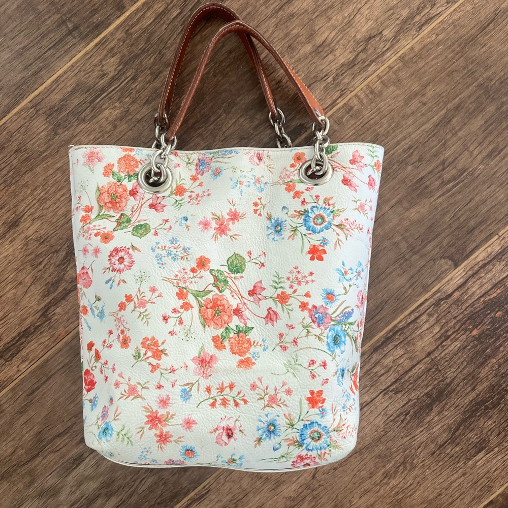 Maurizio Taiuti Leather Floral Tote Handbag